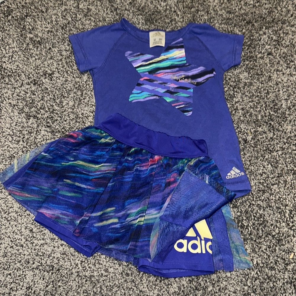 Purple adidas skort and tee